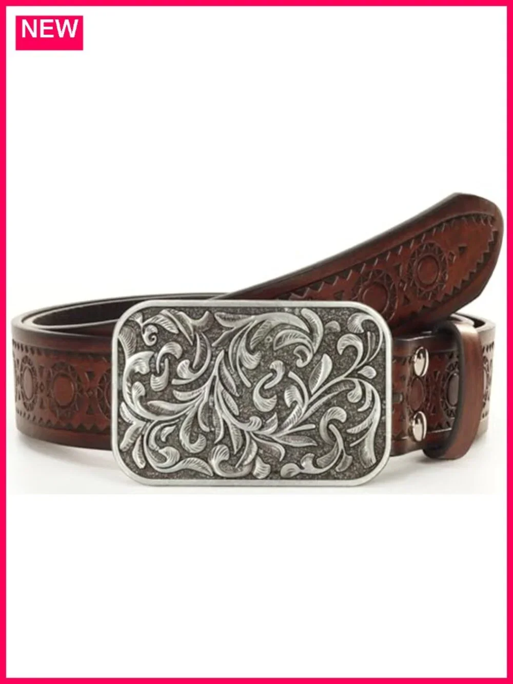 Vintage Western Belt Women Men PU Leather Adjustable Cowgirl Engraved